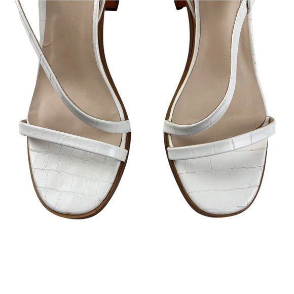 H by Halston Vegan Leather White Croc Embossed Contemporary Minimalist Block Hee - Picture 2 of 9